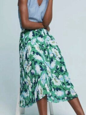 ANTHROLOGIE MAEVE Claremont Pleated Midi Skirt EUC